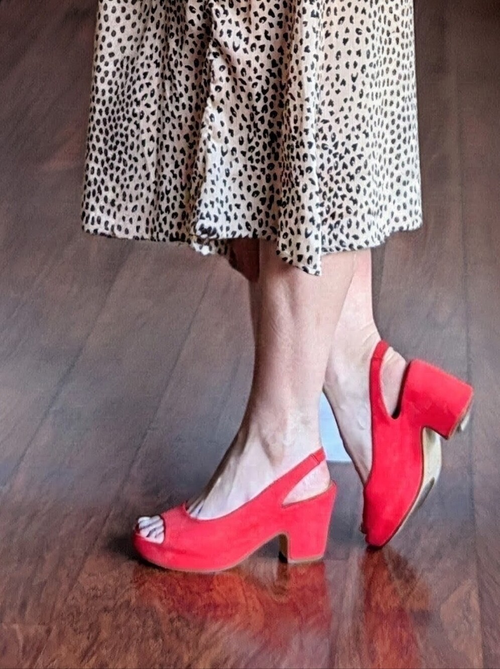 Red Suede Slingback Pumps